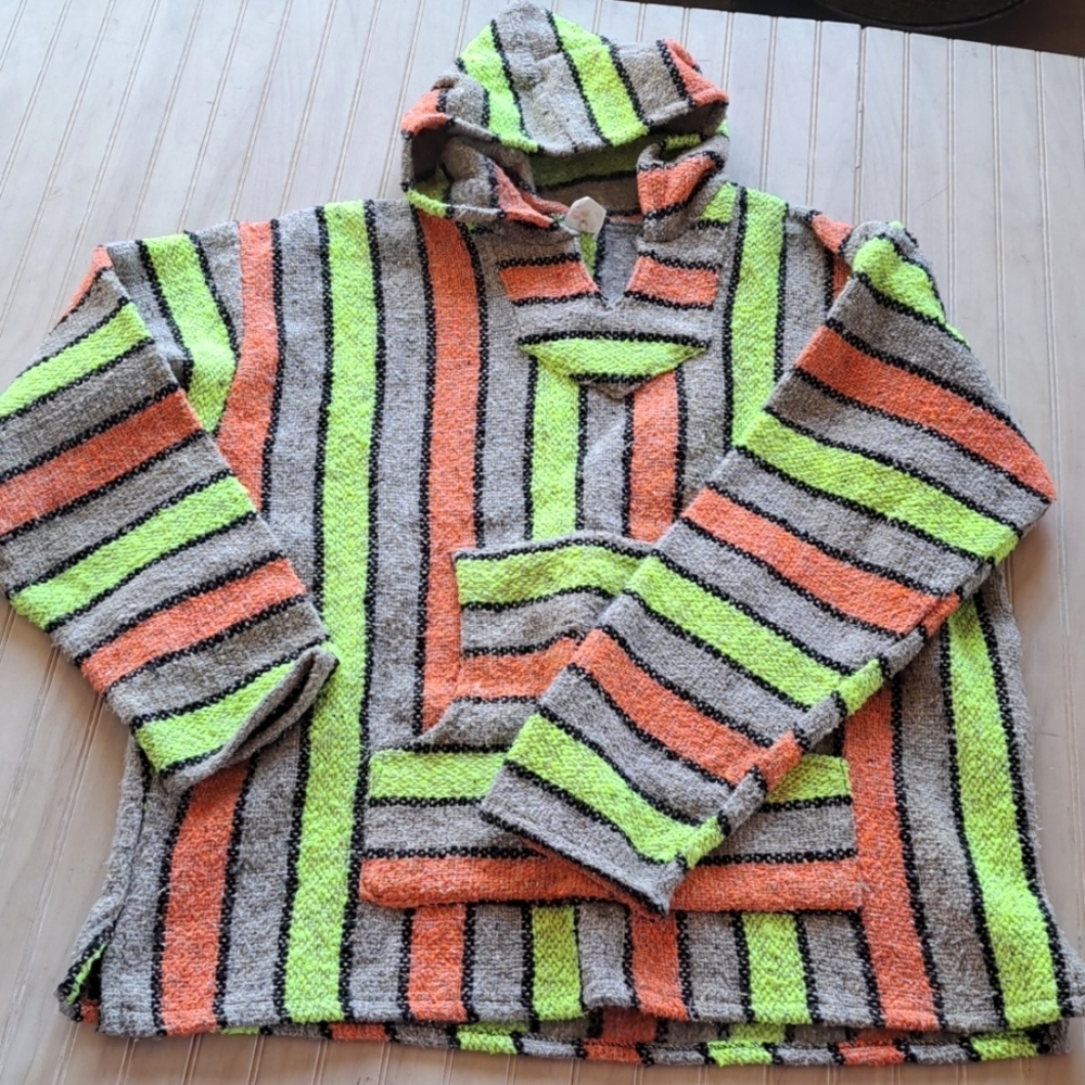 Emisa Mexican Saddle Baja Hoodied Poncho Surfer Vintage Blanket Pullover Jacket